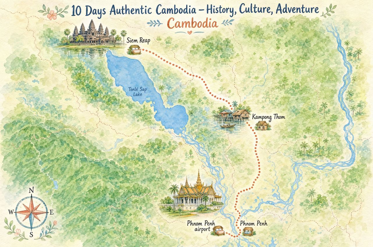 Custom branded map for a Cambodia travel package
